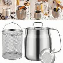 Fritteuse aus Edelstahl 304 mit Korb und Filter, großer Auffangbehälter für Speckfett zum Kochen, Braten, Backen und Campen, 1,5 l