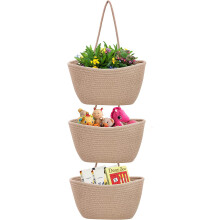 Hangmand voor over de deur, 3-laags wandmand van katoenen touw voor organisatie en opbergruimte, decoratieve hangende opbergmand