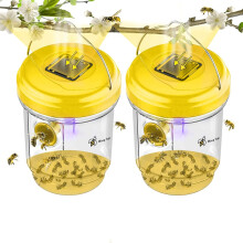 Wasp trap, 2 outdoor wasp traps, reusable waterproof yellow vest traps with LED light, outdoor bee trap (yellow)