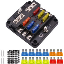 6-way blade fuse box, 12V/24V circuit fuse holder block with negative bus, standard car blade with LED indicator for car, truck, boat