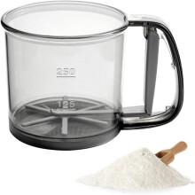 Flour sifter for baking, Hand-pressed manual flour sifter with fine mesh, Portable sifter for flour, powdered sugar, cocoa, gray