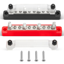 150A 12V Busbar, 4 x 1/4" (M6) 6 x 8 (M4) Studs, 48V DC Power Distribution Terminal Block, Car Boat Marine Solar System, Black/Red