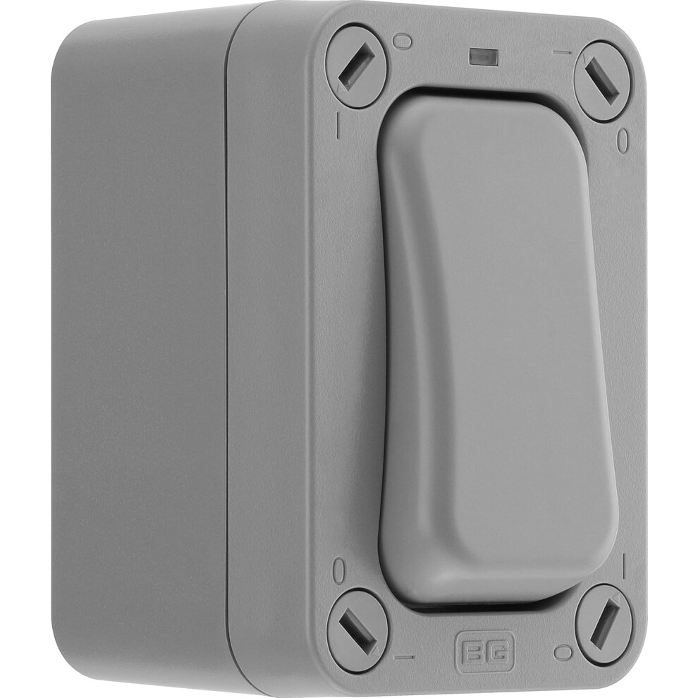 Bg Electric Outdoor Slim Single Wall Switch With Led Indicator, Weatherproof, Grey, Nexus Storm, 2-Way, 20A, Ip66 Rated, Wp12s 756594248044