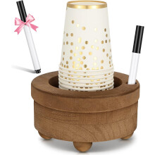 Wooden cup holder with marker slot, Brown. Cup holder, disposable cup dispenser (classic style, 6.1 inches)