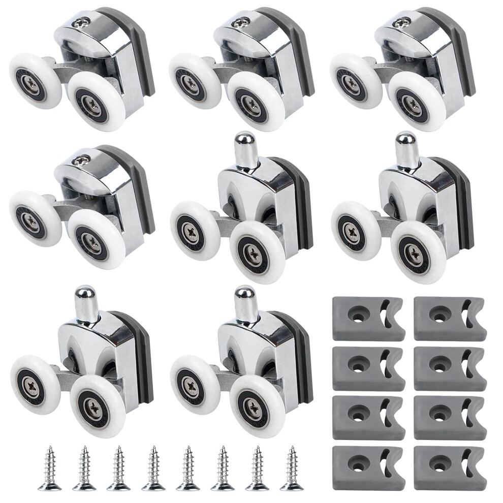 Curved Shower Door Rollers, 8-Piece Glass Shower Door Rollers, 23Mm Replacement Shower Door Wheels With Anti-Collision Block And Chrome Screws 756594249300
