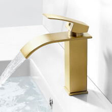 Mitigeurs de lavabo en laiton brossé, robinet de lavabo cascade doré, robinet de cabine d'essayage, robinet de salle de bain monobloc avec flexib