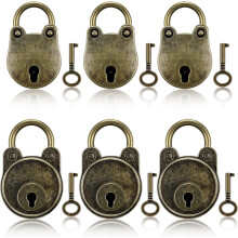 6-piece vintage antique style mini archaize locks in bronze metal with key, small locks with keys
