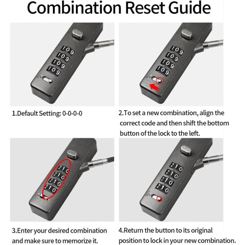 Combination cable lock - Versatile sizes 12"/24"/48", Resettable 4-digit code, Heavy-duty steel cord - Durable security, Black 2