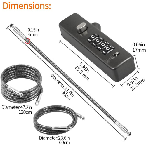 Combination cable lock - Versatile sizes 12"/24"/48", Resettable 4-digit code, Heavy-duty steel cord - Durable security, Black 1