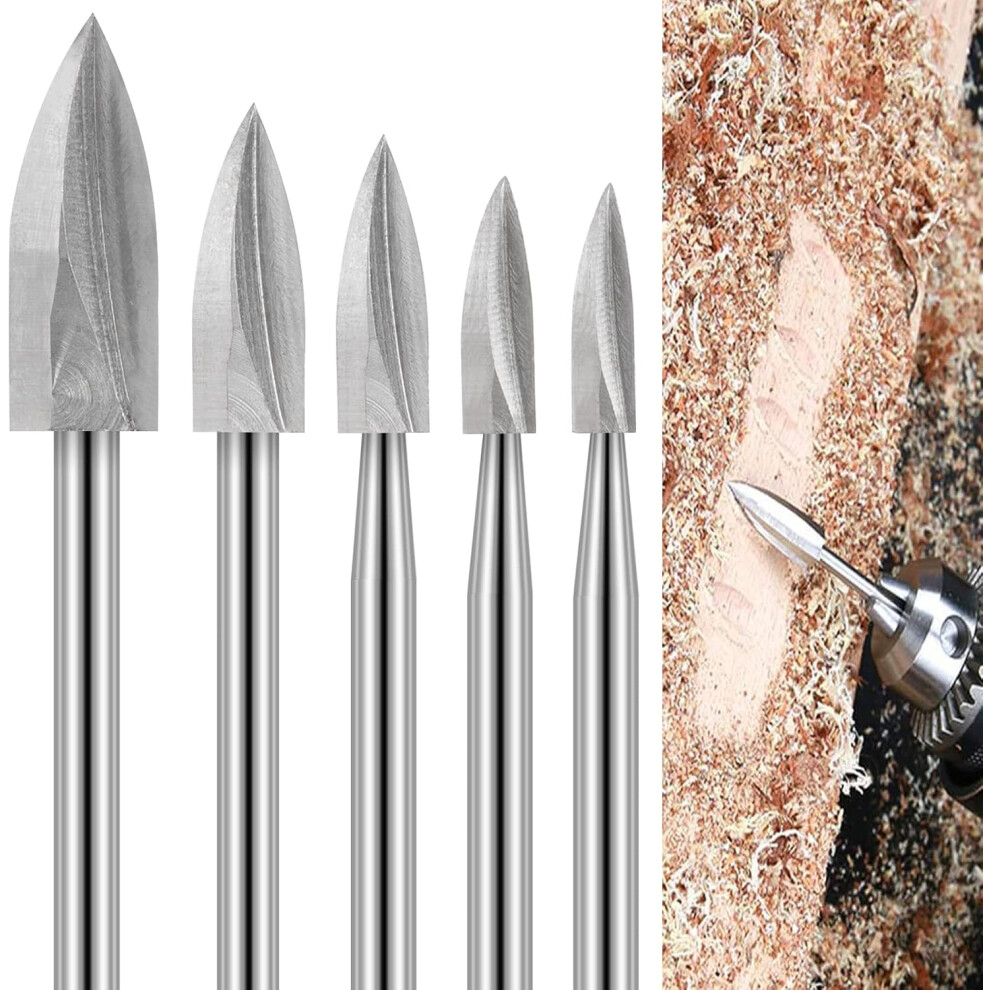 Dremel Rotary Tool Wood Carving Bits, 5Pcs Woodworking Bits With 1/8" Shank For Diy Engraving Grinding 756594250566