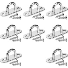 8-Pack Oblong Stainless Steel Eye Plate Ceiling Hooks with 16 Screws, M5 Eye Plate Hardware Staple Hook Loop