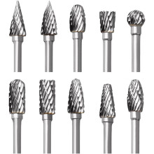 Ensemble de 10 fraises rotatives en carbure de tungstène pour Dremel, à double coupe, avec queue de 3,175 mm (1/8"). Accessoires pour outils rota