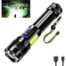 Oplaadbare LED-zaklamp, 600.000 Lux, 9 superheldere standen, met COB-zijlicht, omgekeerd opladen, zoomfunctie, IPX7 waterdicht, krachtige zaklamp