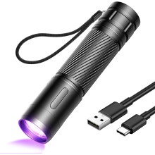 Rechargeable UV torch/ultraviolet flashlight, mini UV light lamp with 395nm, portable black light detector for pet urine, stains, and bed bugs.
