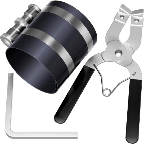 Piston ring compressor tool, Car engine piston ring installer removal kit, Adjustable sizes from 2-1/8 inch to 7 inch (53mm - 175mm) 2