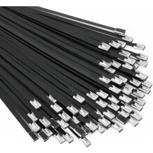 Black Metal Zip Ties 100pcs 11.8 inch 304 Stainless Steel Epoxy Coated Multipurpose Self-Locking Cable Ties