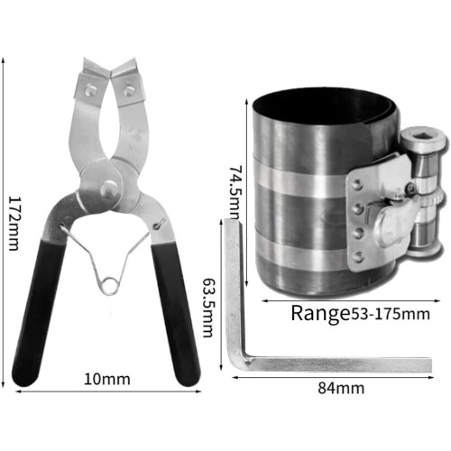 Piston ring compressor tool, Car engine piston ring installer removal kit, Adjustable sizes from 2-1/8 inch to 7 inch (53mm - 175mm) 1