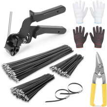 Stainless steel cable tie gun set, with 300 pieces of black metal sliding ties, adjustable fastening tie cutting tool set