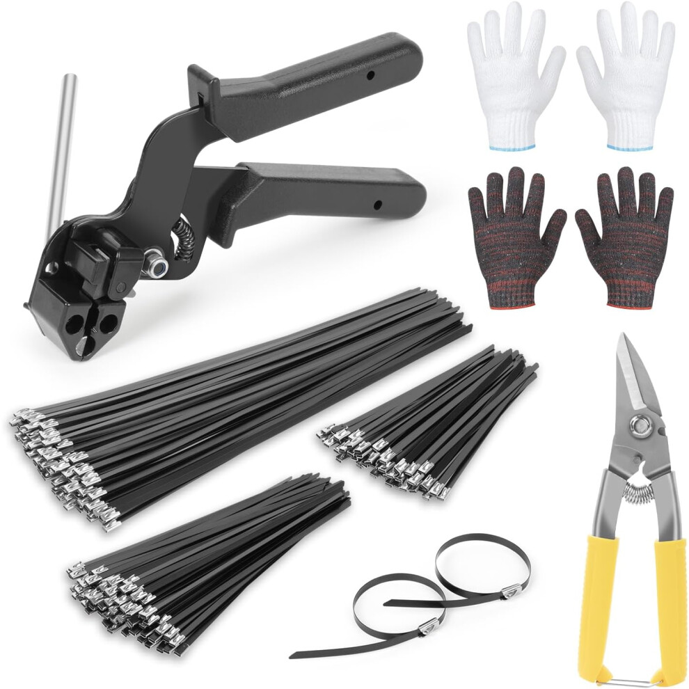 Photos - Electrical Wire & Cable Stainless steel cable tie gun set, with 300 pieces of black metal sliding ties, adjustable fastening tie cutting tool set