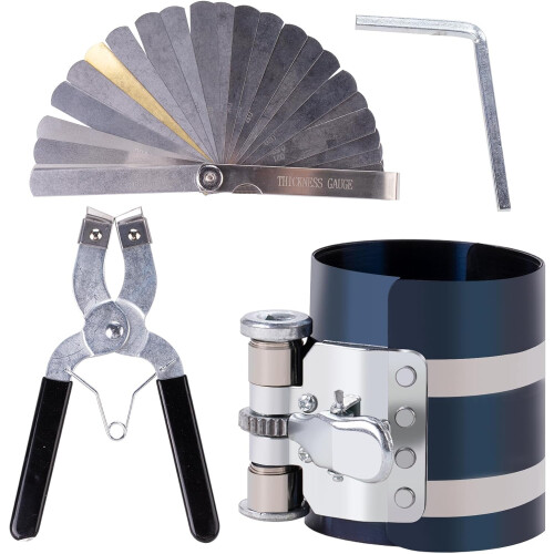 Piston Ring Installer Removal Kit for Car Engine Compressor, Adjustable Sizes from 2-1/8 inches to 7 inches