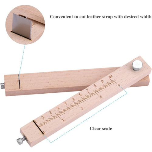 Wooden Leather Strap Cutter, Handmade Leather Craftool Strap Cutter, Adjustable Cutting Tool with 5 Blades 2