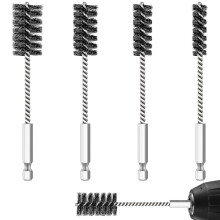 4-Piece Stainless Steel Wire Brush Set for Drilling, with Hexagonal Handle Wire Brushes for Drill Ports, Tubes, Bearings, and Cleaning Parts