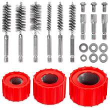 9-piece copper pipe cleaner set for electric drilling, 1/2" 3/4" 1" pipe brush and 6 stainless steel wire bore brushes, stainless steel wire bristles