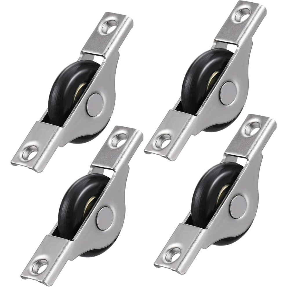 4-Piece Sliding Door Roller Replacement Kit, Nylon Closet Door Wheels, Black Plastic Steel Pulley Bearings, 30Mm For Cabinet Wardrobe Track 756594252621