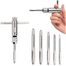 T-handle ratchet tap wrench holder adjustable T-type one-handed ratchet wrench tapping thread tool set with 3mm 4mm 5mm 6mm 8mm M3-M8 machine screws
