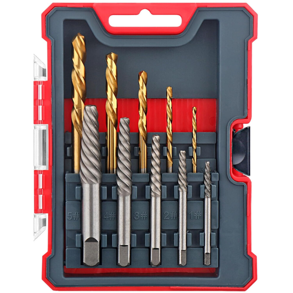 10Pcs Screw Extractors And Hss Spindle Set. Easy Out, Left-Hand Spiral Flute Extractors For Broken, Damaged, And Removed Screws, Studs, And Bolts. 756594252461