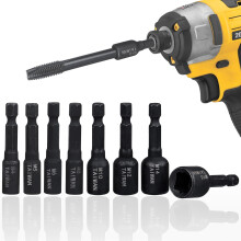 8-Piece M4-M16 Screw Tap Socket Set, 1/4 Inch Hex Shank Quick Change Machine Tap Holder, Threaded Tap Adapter for Impact Driver