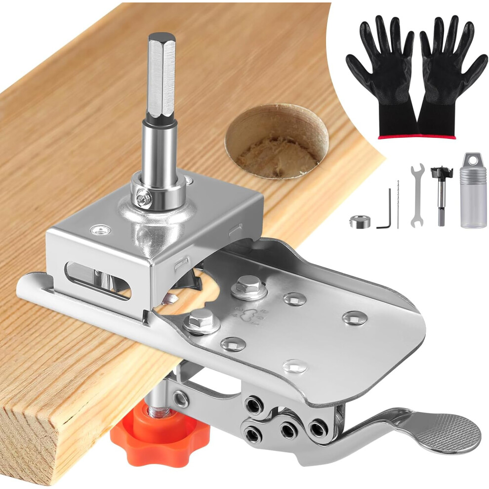 35Mm Cabinet Hinge Jig Drilling Jig With Stop Limit Drill Bit & Gloves, Aluminum Alloy Concealed Hinge Hole Positioning Tool 756594252959