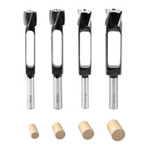4-piece wooden plug hole cutter, tenon drilling spindle, deep plug cutting core spindle for wood furniture making (8/10/12/15mm)