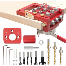 Self-centering doweling drilling kit, 3-in-1 self-centering aluminum alloy hinge drilling hole guide with multi-pin drilling scale