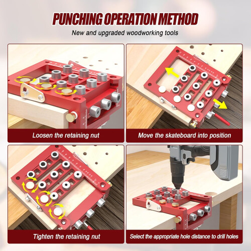 Self-centering doweling drilling kit, 3-in-1 self-centering aluminum alloy hinge drilling hole guide with multi-pin drilling scale 2