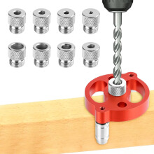 Woodworking center finder kit, 3-in-1 drill guide locator with 3/4/5/6/7/8/9/10 mm drill rings, woodworking drill guides