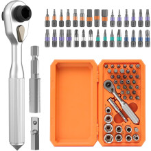 42-in-1 Magnetic Portable Ratchet Screwdriver Set with Removable Rotating Handle and 40 S2 Alloy Bits, Repair Tool Kit
