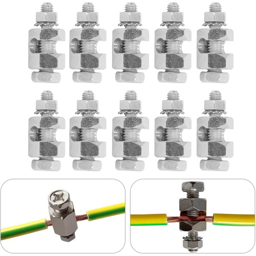 10 Pack Cable Clamp, Solar Panel Photovoltaic Nut, Solar Grounding Cable Clamp for Bare Wire, External Hex Copper Grounding Cable Clamp 1
