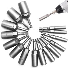 Deeper nut socket set, 5.5-19mm nut setting driver, 1/4" hex shank drill spindle set, 80mm long nut extractor socket