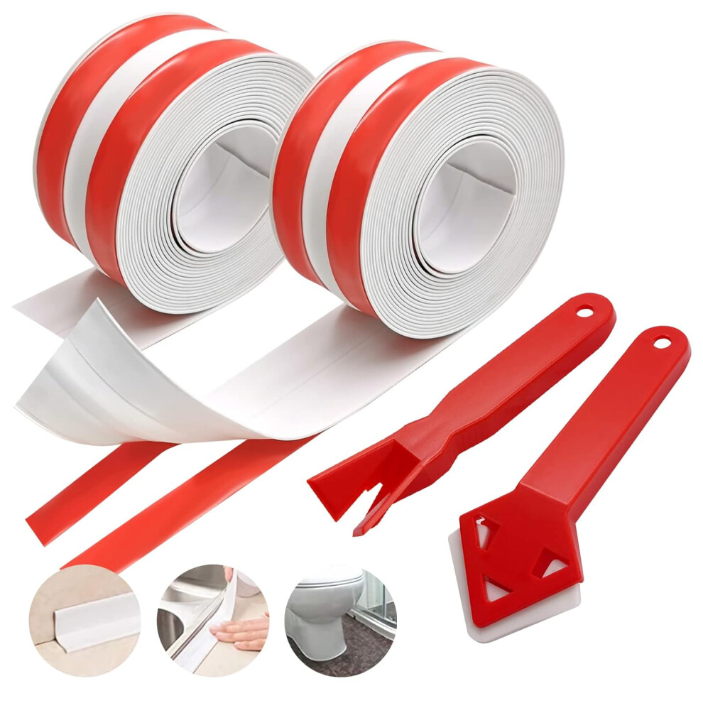 2-Roll Bath Sealing Strip, Acrylic Adhesive Sealing Strip With 2 Strips, Waterproof Sealing Strip With 2-Piece Sealing Tools 756594254137