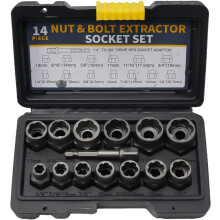Elegantly designed 14-piece removal tool kit for easily removing damaged fasteners. A must-have for every toolbox.