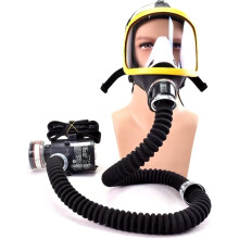 Set Electric Air-Powered Full Face Gas Mask with Constant Flow Respirator, Breathing System, Adjustable Tube Mask