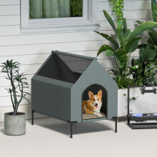 PawHut Dog House Outdoor Elevated Dog Bed with Removable Cover, Grey