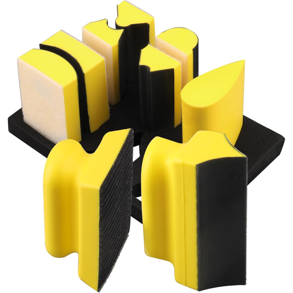 9-Piece Contoured Hand Sanding Block With Hook And Loop Sanding Pad, Hook Backing Plate, Convex And Concave Shape For Wood Furniture Restoration 756594254595