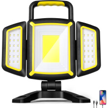 Magnetic Light, Portable LED Work Light with 5 Modes, Rechargeable Battery, 3000 Lumens, Yellow, Waterproof