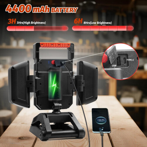 Rechargeable work light, 4000LM magnetic work light - Clamp/tripod mount, 5-mode portable wireless floodlight 2