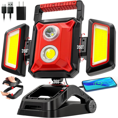 40W rechargeable work light, 4000LM magnetic work light, 360 rotating and foldable LED work light with large clamp, 5 light modes