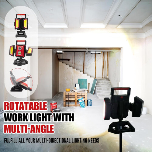40W rechargeable work light, 4000LM magnetic work light, 360 rotating and foldable LED work light with large clamp, 5 light modes 2