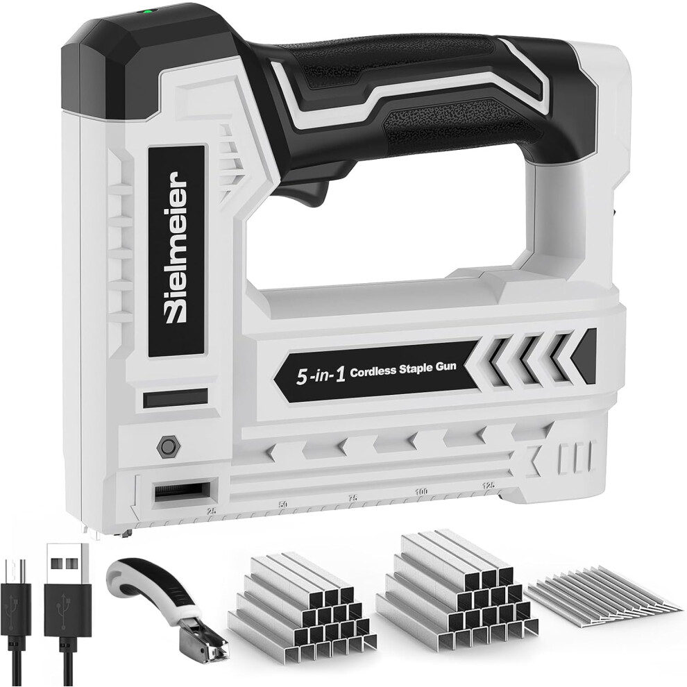 5-In-1 Electric Staple Gun, Strip Nailer, 4V Rechargeable Cordless Stapler, Battery Powered Nail Gun With 1950 Staples And Nails 756594255516