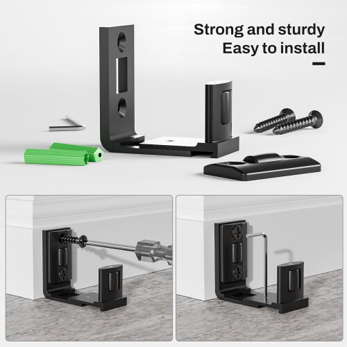 Adjustable roller floor guide for sliding doors, wall/door guide base, black 2